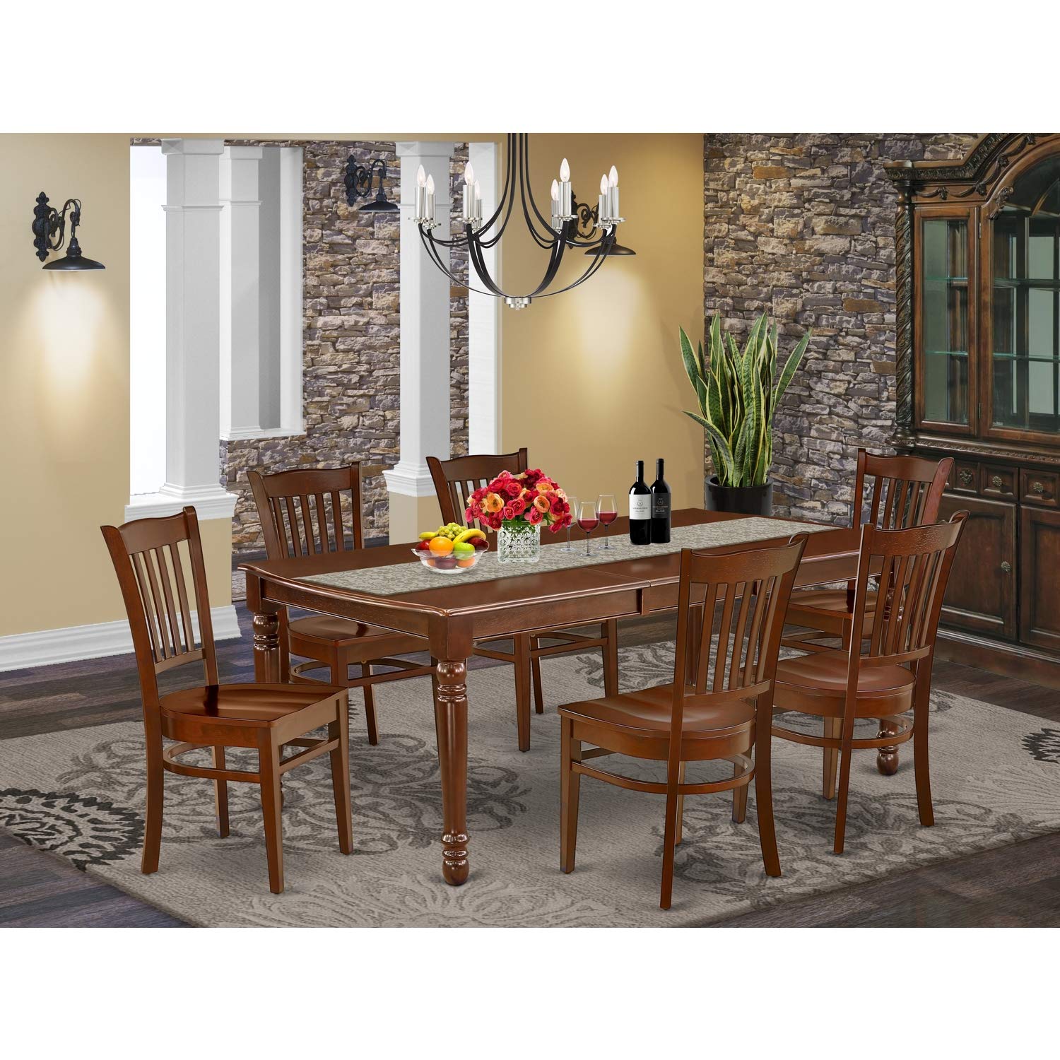 East West Furniture Dover 7 Piece Room Set Consist Of A Rectangle Kitchen Table With Butterfly Leaf And 6 Dining Chairs, 42X78 Inch, Dogr7-Mah-W
